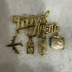 Gold-Plated Travel Agent Airplane Cruise Flight Suitcase Pin Brooch
