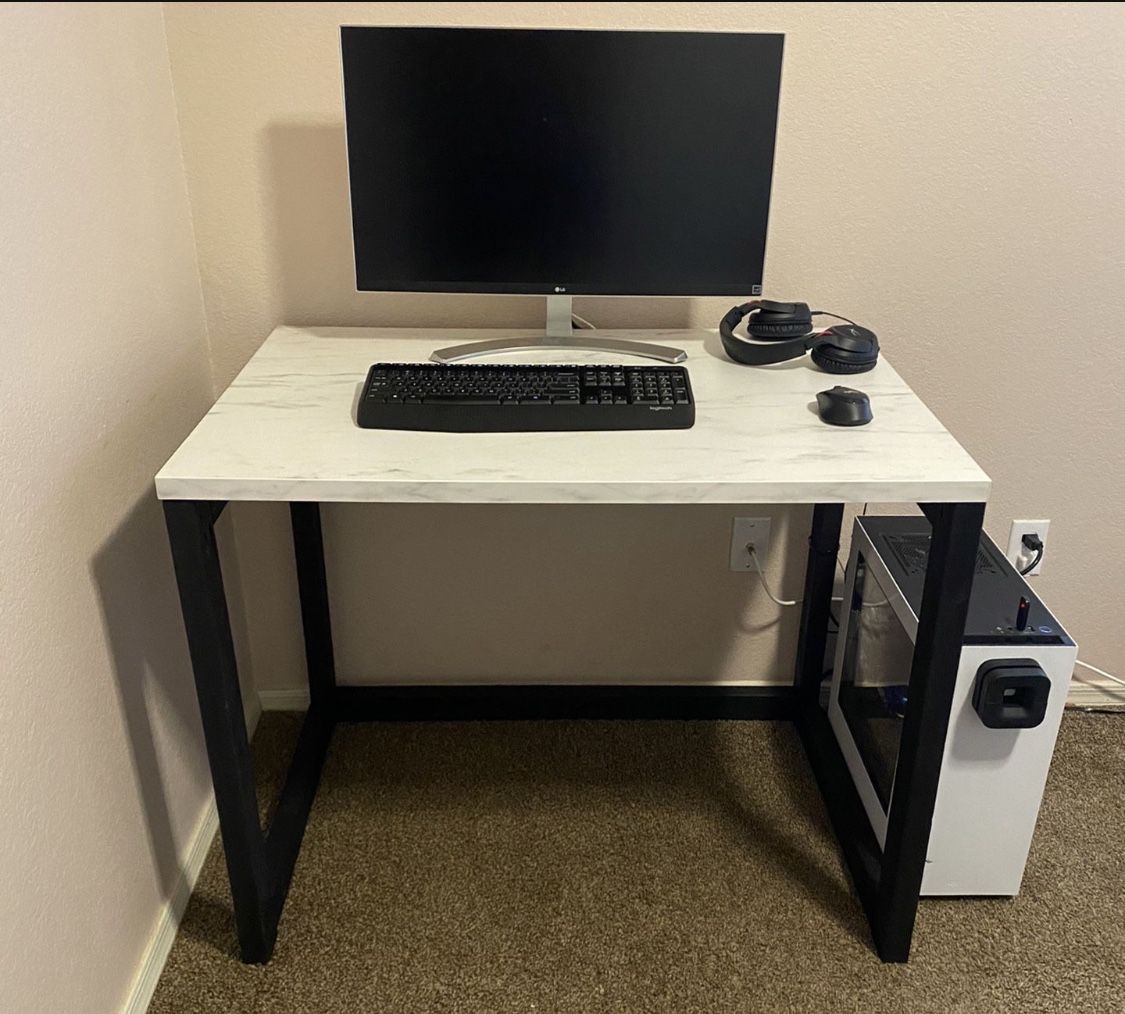 Desk / Office - Black Wood Bottom + Ikea EKBACKEN (marble effect) Top