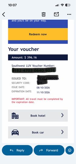 Southwest Air vouchers