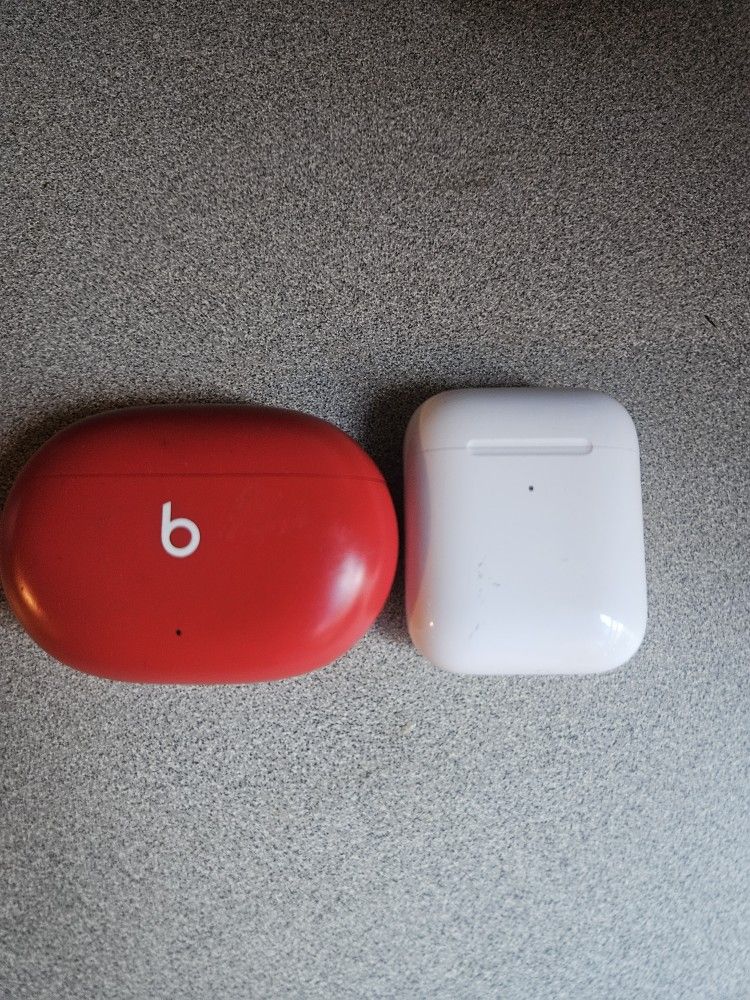 Beats Studio Buds in red  , Apple AirPods.