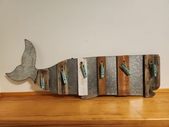 Rustic hanging whale art with clips
