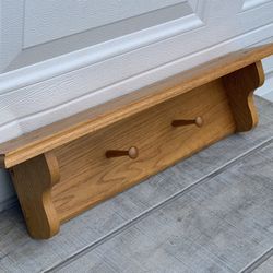 Vintage Shaker Solid Oak wooden Peg Shelf Wall-Mounted Coat Rack Hat Display 28”