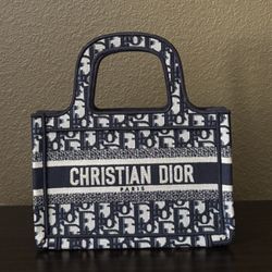 Christian Dior Oblique Mini Book Tote Handbag Logo Navy Canvas 