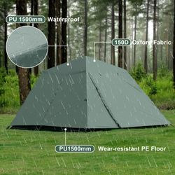 Waterproof Camping Tent – PU1500mm Rainproof, Heavy Duty 150D Oxford, Easy Setup Outdoor Tent, Strong & Durable for Camping/Hiking