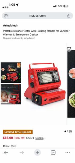 Artudatech Portable Butane Heater & Emergency Cooker (Red)