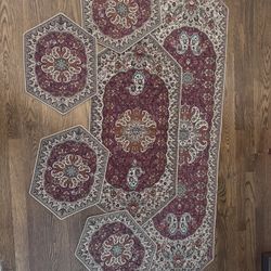 6-Piece Termeh Tablecloth Set, Traditional Side Table Covers, dark red