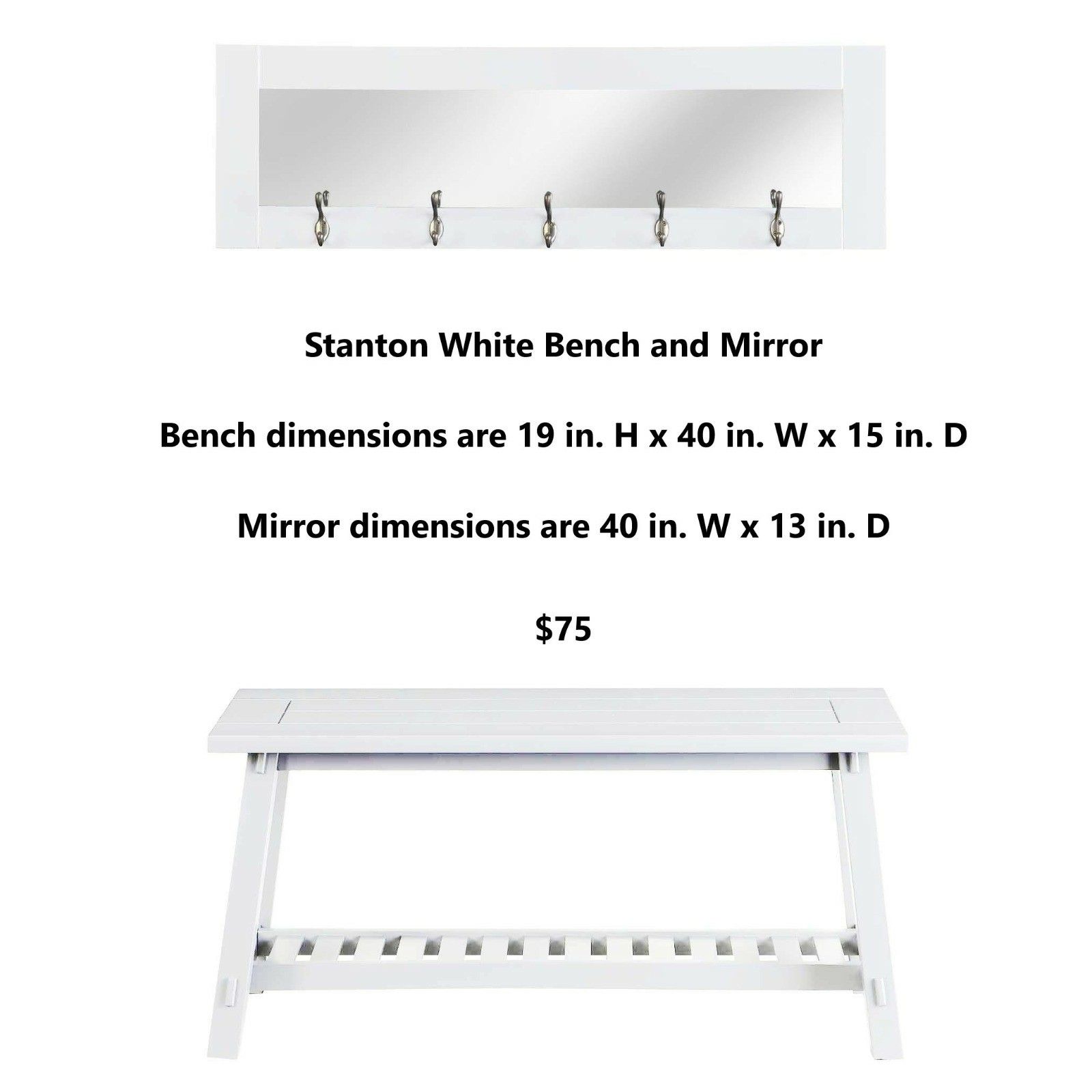 Stanton white bench and mirror