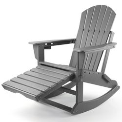 Gray Plastic/Resin Folding and Rocking Adirondack Chair with Ottoman 

