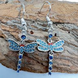 E180- Gorgeous Dragonfly Silver Color Hook Earrings!