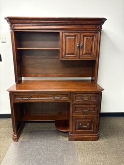 Wood Desk with Hutch and Drawers