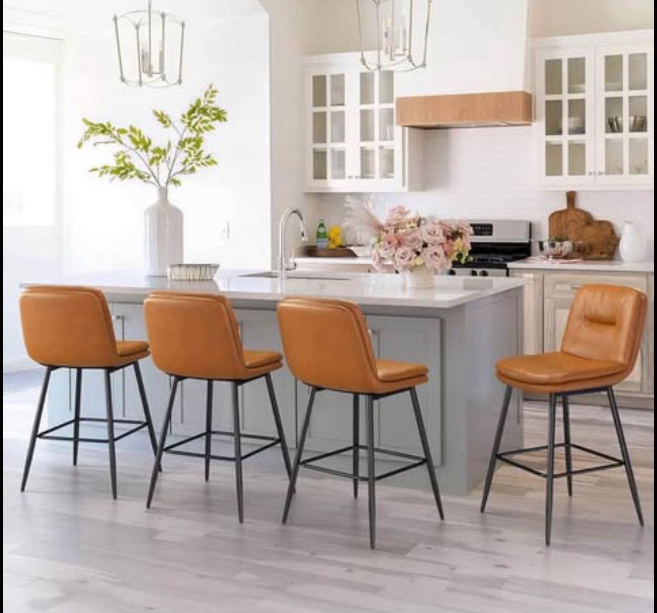 Double -Layer Upholstered Bar Stools Set of 4, 24 Inch Counter Height Bar Stools for Kitchen Island,