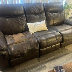Brown Leather Reclining Sofa And Love Seat Combo