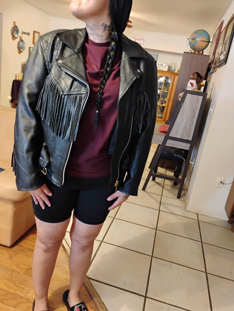 Black Leather Jacket With Liner Large