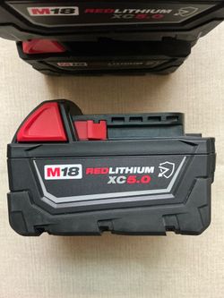 Milwaukee. M18 Lithium-lon XC 5.0Ah Extended Capacity Resistant Battery.