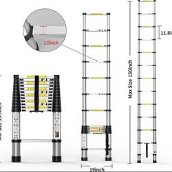 BOWEITI Telescoping Ladder 12.5 Feet Extension Step Ladder One Button Retraction