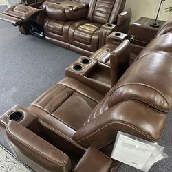 $19 Down Payment Ashley Leather Power Reclining Sofa and Loveseat 