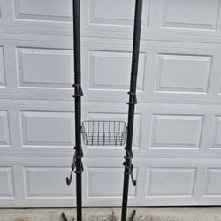 4-Bike Freestanding Bicycle Storage Rack with Basket