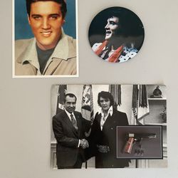 Vintage Sincerely Elvis Button and Elvis Postcards