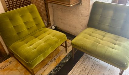 Olive/Chartreuse  velvet accent chairs