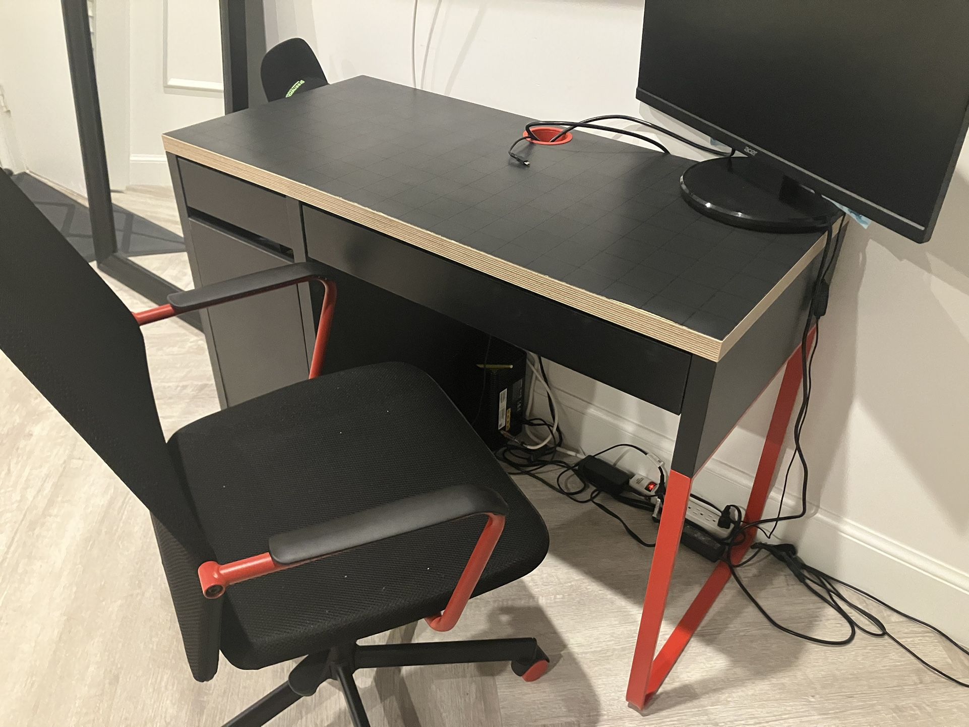 IKEA MICKE Desk And Chair, anthracite/red, 41 3/8x19 5/8