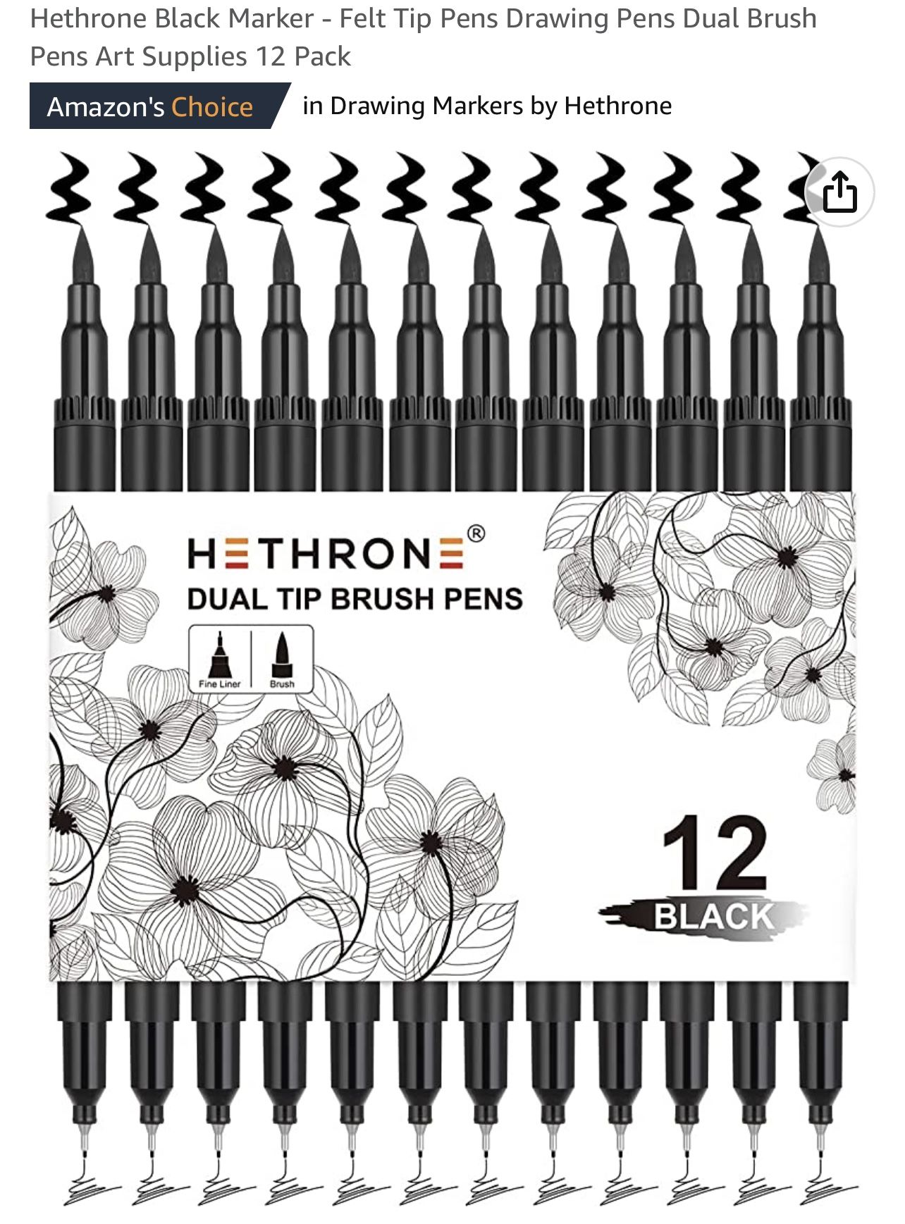 Dual Tip Brush Pens 12 Pack (Black)