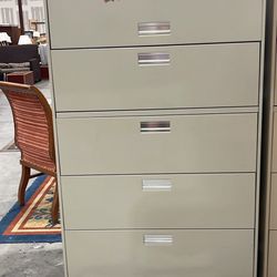 Large five drawer filing cabinet with key