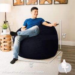 Big Joe Bean Bag Chair 4 FEET w/ removable cover BLACK,