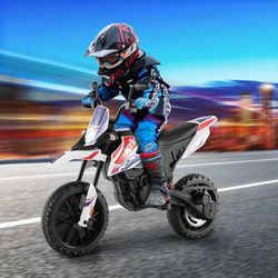 L242 Kids Motorcycle, Licensed Aprilia RX125 12V Ride on Electric Dirt Bike with Training Wheels, Spring Suspension, Battery Powered Off Road Mo