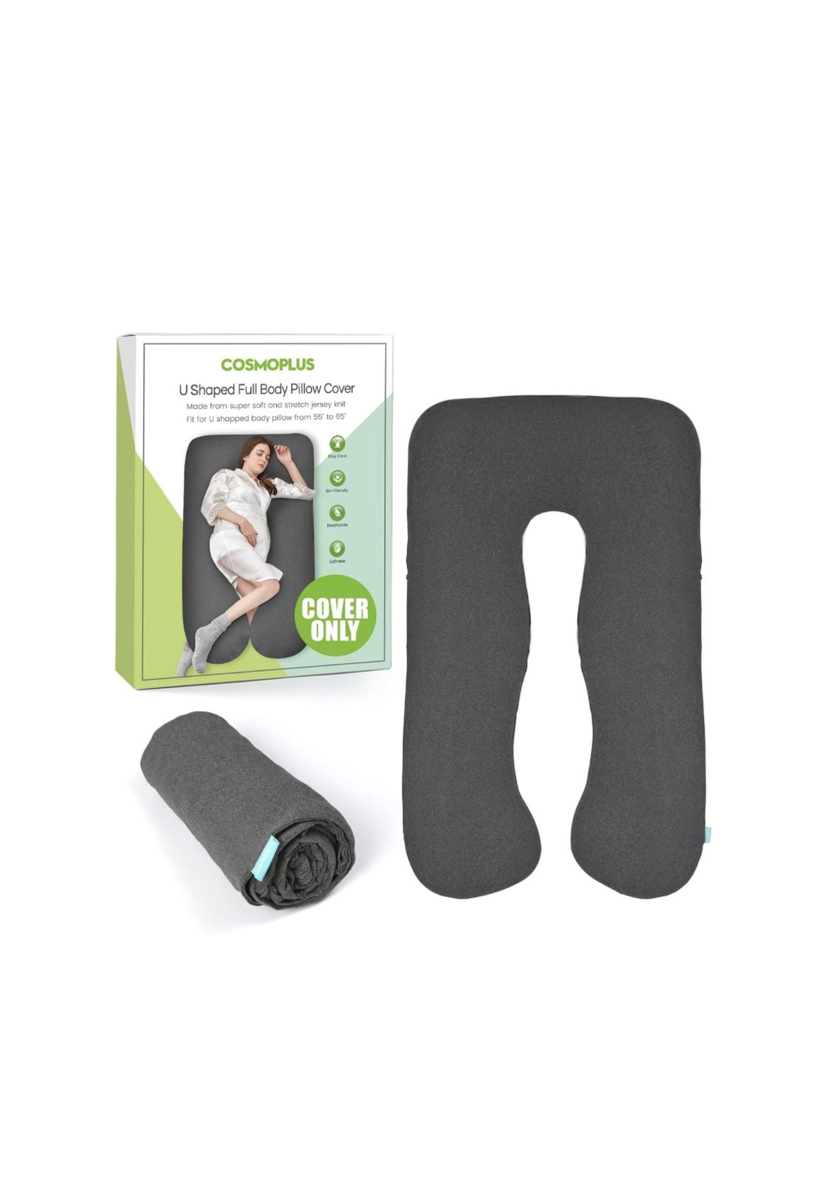 COSMOPLUS Pregnancy Pillow Cover U Shaped Full Body Pillow Case Cover for Maternity,Stretchy Cool Breathable Jersey Fabric, Provides ✅🆕Retails $17.99