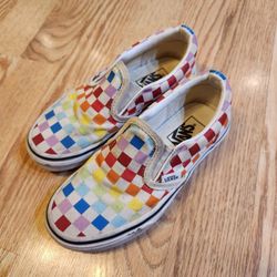 Kids Rainbow Checkered Vans Shoes Size 13