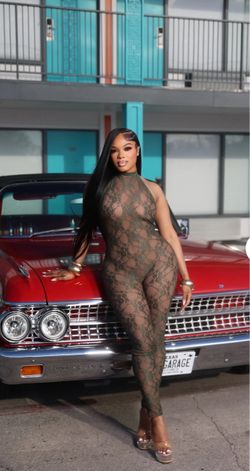 Olive mesh jumpsuit