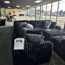 Black Corduroy L Shape Sectional 🚚WE DELIVER🚚