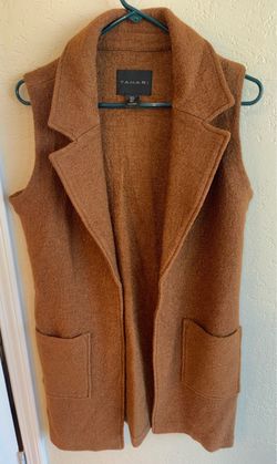 Tahari Brown Open-Front Sleeveless Knit Vest