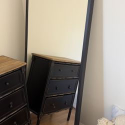 Black Bamboo-Style Dresser with Wood Top – Coastal