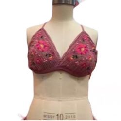 Mauve Crochet Bikini Top with Floral Embroidery Detail  size: large (12-14)