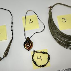 Neutral brown/green necklaces and bracelet jewelry lot