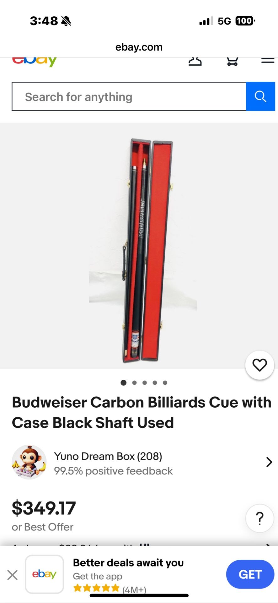 Brand New Budweiser Custom Carbon Pool Stick With Extras 