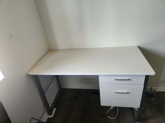 White Desk with Drawers and Black Mesh Office Chair
