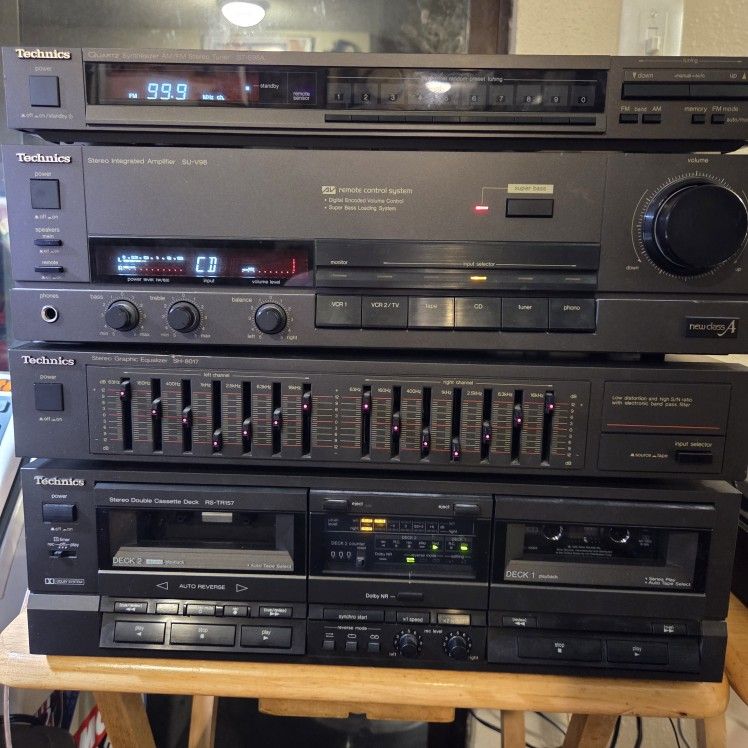 Vtg Technics Stack System ST-S98A, SU-V98, SH-8017, RS-TR157, SL-PC11, SL-BD27 W Paradigm Bookshelf Speakers
