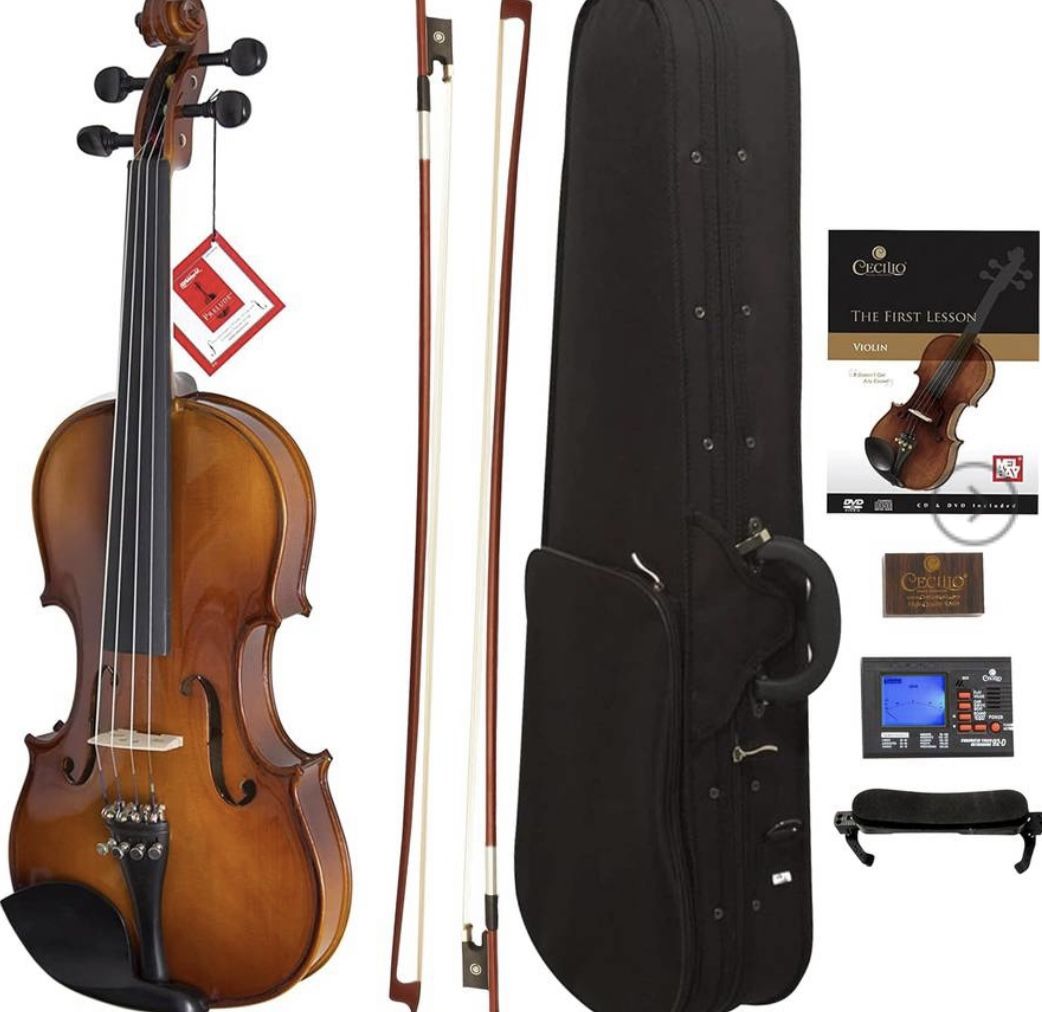 Violin Cecilio CVN-300 Solidwood Ebony Fitted Violin with D'Addario Prelude Strings, Size 1/2