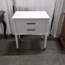 White Two-Drawer Nightstand with Bronze Hardware