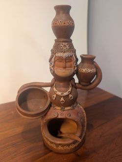 Vintage Peruvian Folk Art Terracotta Clay Figure / Condiment Server - 9"