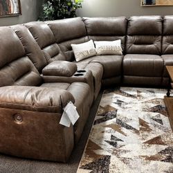 LH 👉$39 Down Payment  For Financing 👉Ravenel Brown Power Or Manual Reclining Sectional Couch 