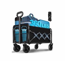 Kovryx Collapsible Wagon Cart with Wheels Foldable: 360LBS Heavy Duty Folding Utility Wagon - Portable All Terrain Grocery Wagon Cart for Groceries Sh