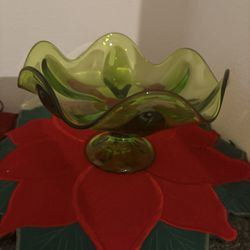 Vintage Viking Epic Emerald Green Glass 6 Pedestal Compote