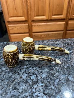 Vintage Faux Wood Pipes Plastic Pair of Salt and Pepper Shakers.  Souvenir Petrified Forest National Park Arizona.  Preowned.