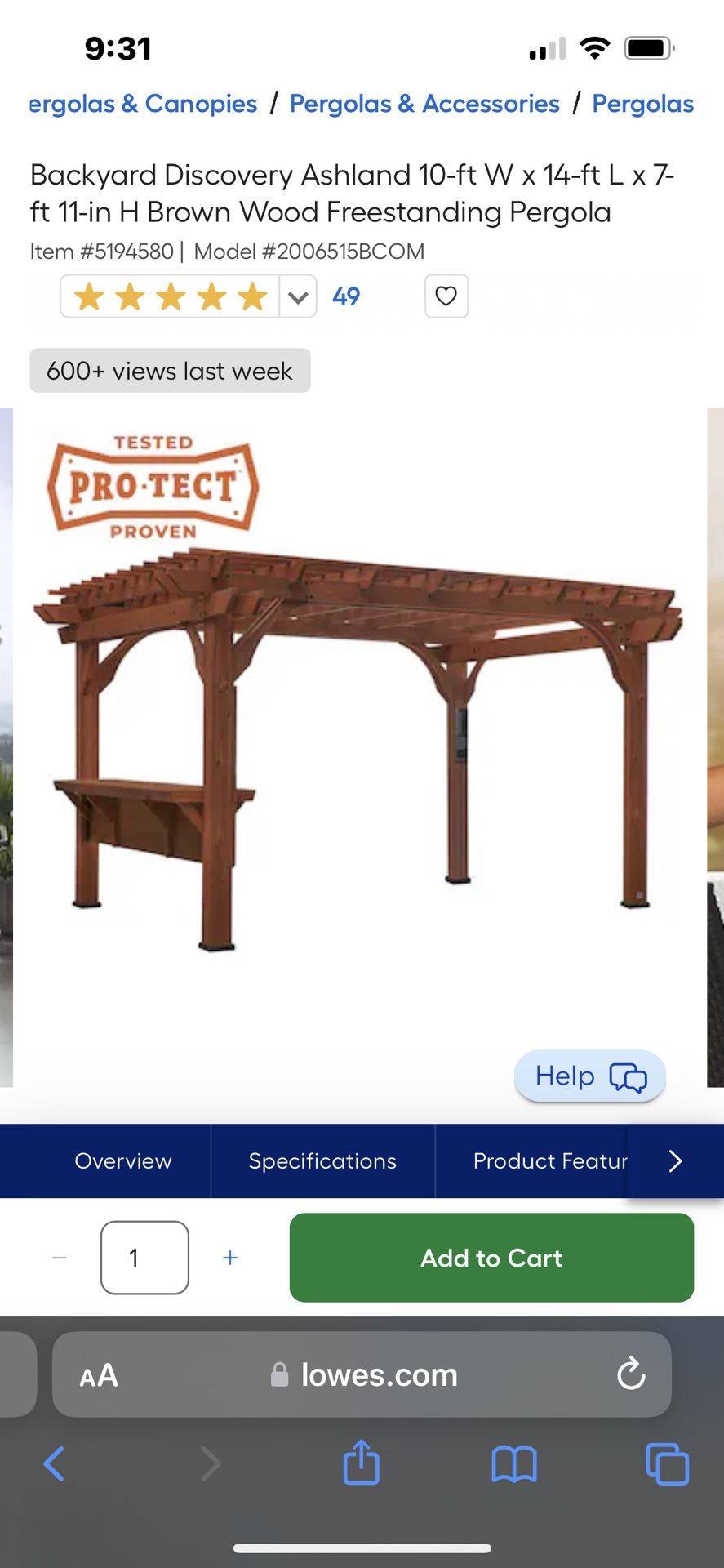 Backyard Discovery Ashland 10-ft W x 14-ft L x 7-ft 11-in H Brown Wood Freestanding Pergola