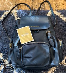 NWT Michael Kors Abbey Large Nylon Leather Cargo Flap Backpack Navy 35T8GAYB7C