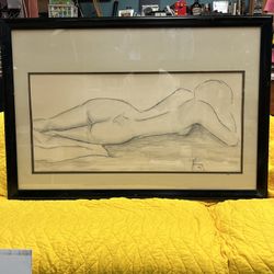 Framed Petrina Charcoal Nude Woman Art