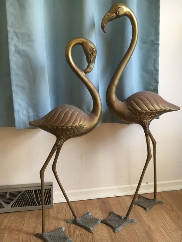 Vintage Brass Flamingo Statues